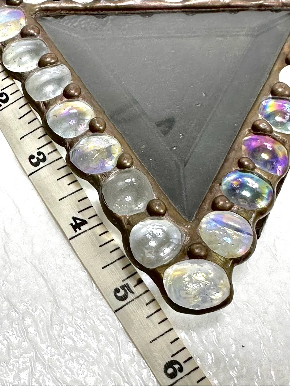 Diane Markin Rare Iridescent Beveled Glass Triangular Picture Frame